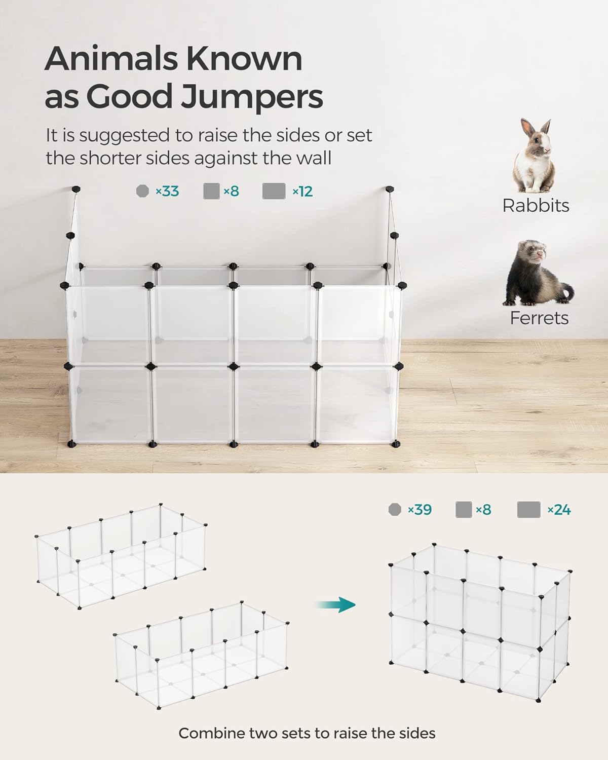 SONGMICS® Pet Playpen with Bottom, Transparent Panels for Small Animals