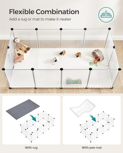 SONGMICS® Pet Playpen with Bottom, Transparent Panels for Small Animals