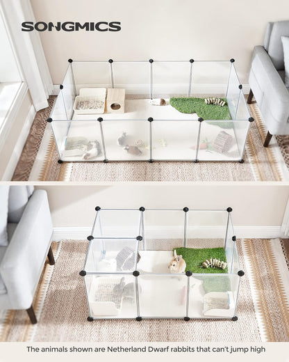 SONGMICS® Pet Playpen with Bottom, Transparent Panels for Small Animals